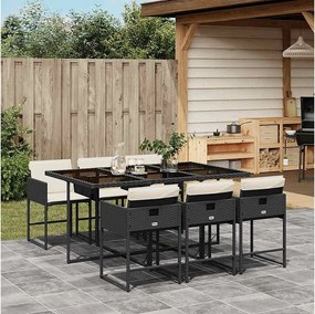 7-częściowy zestaw mebli ogrodowych do jadalni z czarnego rattanu z wygodnymi poduszkami i kompaktowym schowkiem