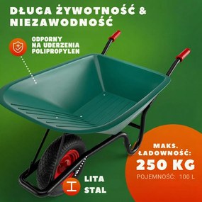 Taczka GREG z plastikową kuwetą, max. 100l/250kg, zielony/czarny Gardebruk