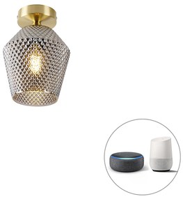 Inteligentna lampa sufitowa mosiężna z przydymionym szkłem, w tym Wi-Fi A60 - Karce ArtDeco Oswietlenie wewnetrzne