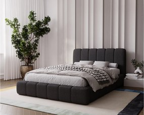 Emporius Milan łóżko tapicerowane 160x200 - pufiaste łóżko do sypialni, łóżko z pojemnikiem i stelażem - tkanina boucle, czarny (Anthology 19)