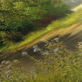Obraz - Rzeka przy lesie, obraz olejny (z zegarem) (90x30 cm)