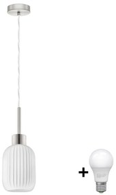 Lampa wisząca LED na linkę HARMA 1xE27/60W/230V, śr. 14 cm, matowy chrom/biały