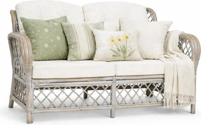 2-osobowa szara sofa rattanowa z lnianą tapicerką T1-E67