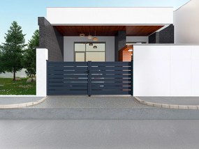 Brama wjazdowa rozwierna PRIMO, ażurowa, z aluminium w kolorze antracytowym – 392 × 158 cm (szer. × wys.)
