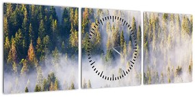 Obraz drzew we mgle (z zegarem) (90x30 cm)