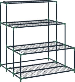 Outsunny 4-poziomowy stojak na kwiaty, 110 cm wysokości, regał na rośliny z 24 klipsami, stalowy, głęboka zieleń | Aosom PL