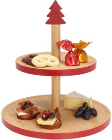 Patera bambusowa na ciastka, 2 poziomy, czerwony