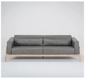 Ciemnoszara sofa z bawolej skóry z konstrukcją z litego drewna dębowego Gazzda Fawn, 240 cm