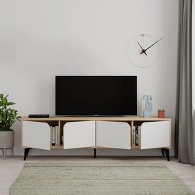 Biała szafka pod TV w dekorze dębu 180x51 cm Nola – Marckeric