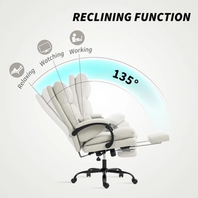 HOMCOM Fotel biurowy regulowany wysokościowo krzesło do biurka z podparciem lędźwiowym, podłokietnikami, podpórką na stopy, z ekoskóry, jasnoszary