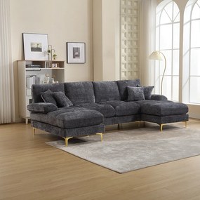Nowoczesna sofa w kształcie litery U - 272 x 136 x 88 cm - z 2 rozkładanymi siedziskami do salonu i sypialni - Chenille - szara