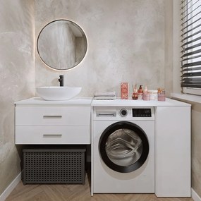 Biała szafka na pralkę z zamykanym regałem C2-N99