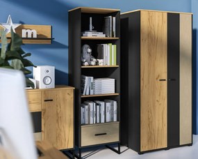 Regał wysoki COLIN 03 dąb złoty craft/czarny ML MEBLE