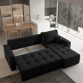 Masseno Narożnik VOLIRA z funkcją spania i pojemnikiem na pościel Narozniki L, Rozkładana sofa - Czarny, KRONOS 07