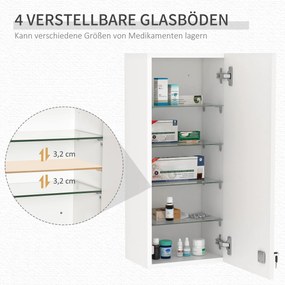 Szafka ścienna Kleankin z regulowanymi półkami, biała płyta wiórowa E1, zamykana na klucz, 30x20x70 cm | Aosom PL