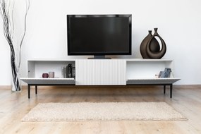 Szafka RTV z szufladą Nicole 200 cm - biały mat / czarne nóżki