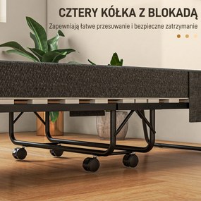 HOMCOM Łóżko Składane, Materac, 4 Koła, Stelaż Metalowy, do 150 kg, 190 x 80 x 42 cm, Ciemnoszary