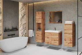 meble łazienkowe, zestaw wiszący do łazienki z umywalką, lustrem i 2 słupkami, wotan mat