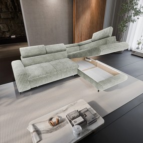 Masseno Narożnik VELISS z funkcją spania i pojemnikiem na pościel Rozkładana sofa do Salonu - Jasnoszary, TILIA 83