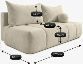 Sofa z Funkcją Spania SARIA Kremowa Welurowa Nowoczesna