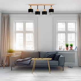 Czarna lampa sufitowa, czteropunktowy spot DSC60x7BU z drewna i metalu