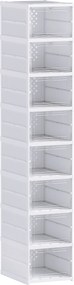 HOMCOM Regał na Buty 8-Poziomowy, Składany, z Wentylowanym Tyłem, Plastikowy, Biały