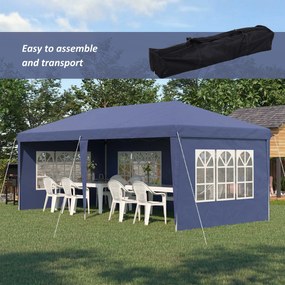 Outsunny Rozsuwany pawilon 6 x 3 m, półotwarty, zdejmowane ściany, duże okna, torba transportowa, stelaż ze stali, niebieski