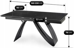 Zestaw Stół Rozkładany DEVON 160-220 cm Czarny Marmur/Czarny i 4 Krzesła LARISA Cappuccino