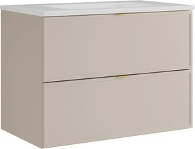 Wisząca szafka łazienkowa z wpuszczaną umywalką – Beżowa – 80 cm – ONDIL