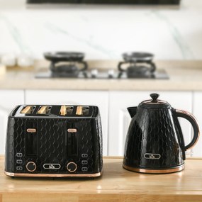 HOMCOM Zestaw kuchenny 2-w-1, toster i czajnik, kilka opcji, 1,7 L, 4 kromki jednocześnie, plastikowy, czarny