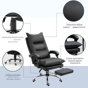 Vinsetto Krzesło biurowe z podnóżkiem ergonomiczne oparcie czarne ze sztucznej skóry | Aosom PL