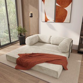 Masseno Sofa piankowa ALVIO z funkcją spania, Kanapa z pianki do salonu, Bezmontażowa, Tkanina sztruksowa – Kremowy POSO 100