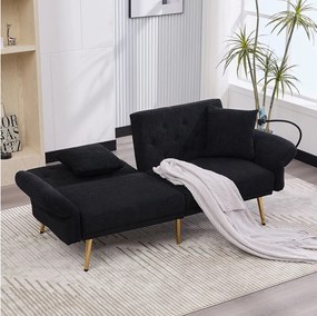 Sofa 2-osobowa z regulowanym oparciem, portem USB i uchwytem na telefon – Czarny szenil