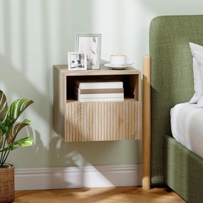 HOMCOM stolik nocny, bezuchwytowy design, otwarta półka, szuflada, montaż ścienny, jasnobrązowy
