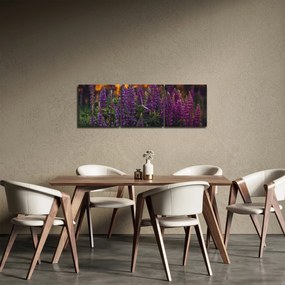 Obraz kwiatów łubinu (z zegarem) (90x30 cm)