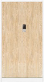 Biurowa szafa metalowa z zamkiem na szyfr biała / dąb sonoma: Eco Design DANIEL, 900 x 1850 x 400 mm