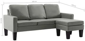 3-osobowa szara sofa z ekoskóry z podnóżkiem - Lencor 4Q