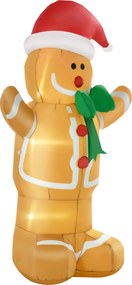 HOMCOM Nadmuchiwana dekoracja 183 cm – Piernikowy ludzik z kokardą, 3 LED, wbudowana dmuchawa