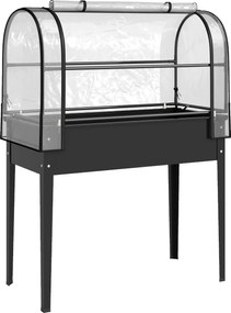 Outsunny Podwyższana grządka z nakładką szklarniową, pojemnik z otwieraną pokrywą, rolowane drzwi na zamek, otwór odpływowy Czarny | Aosom PL