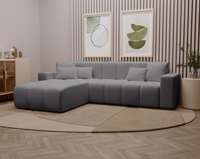 Emporius Miral narożnik w kształcie L - sofa do salonu bez funkcji spania i bez pojemnika - nowoczesny styl, lewostronny, tkanina aksamitna, szary (Komodo 21)