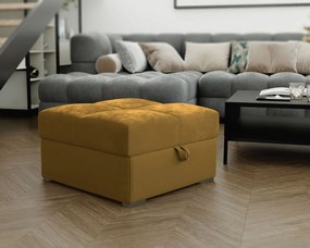 Nowoczesny i wygodny podnóżek do salonu - PUFA MIZA, modna tkanina koloru żółtego, dodatkowy schowek w Twoim salonie
