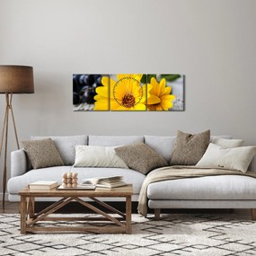 Obraz żółtych kwiatów (z zegarem) (90x30 cm)