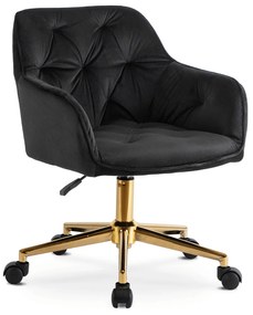 Fotel Młodzieżowy Obrotowy KONOR Czarny Ze Złotymi Nogami Welurowy Nowoczesny Glamour