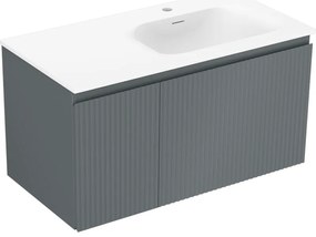Mexen Rivel szafka łazienkowa 90 cm z umywalką Vela prawą, 1S, 1D, ryflowana, grafit mat/biała mat - 91A23-09047-3-BBFF66-W23P01