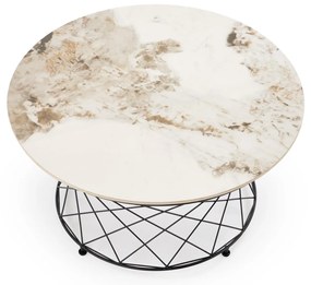 Okrągła ława, spiek beżowy marmur/czarny 80/42 cm ALESSIA