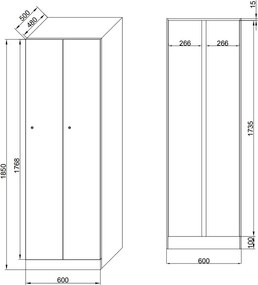 Metalowa szafka ubraniowa S1, 2-drzwiowa, 1850 x 600 x 500 mm, zamek obrotowy, drzwi niebieskie