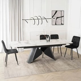 Stół Rozkładany Prostokątny VERONA 160-240 cm Ceramiczny Biały Marmur/Czarny Loft