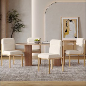 Komplet 4 krzeseł do jadalni - 46 x 52 x 80,5 cm - rama imitująca dąb i wyściełane siedziska - tkanina sherpa - beż.