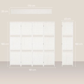 HOMCOM Parawan 4-częściowy 181 x 180 cm, Składany, z 2 półkami wykonany z drewna sosnowego i bambusa, do sypialni, biały | Aosom PL