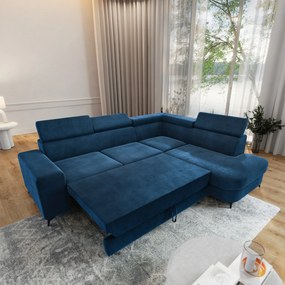 Masseno Narożnik ALVORO z funkcją spania i pojemnikiem na pościel Narozniki L, Rozkładana sofa - Niebieski, MONOLITH 77
